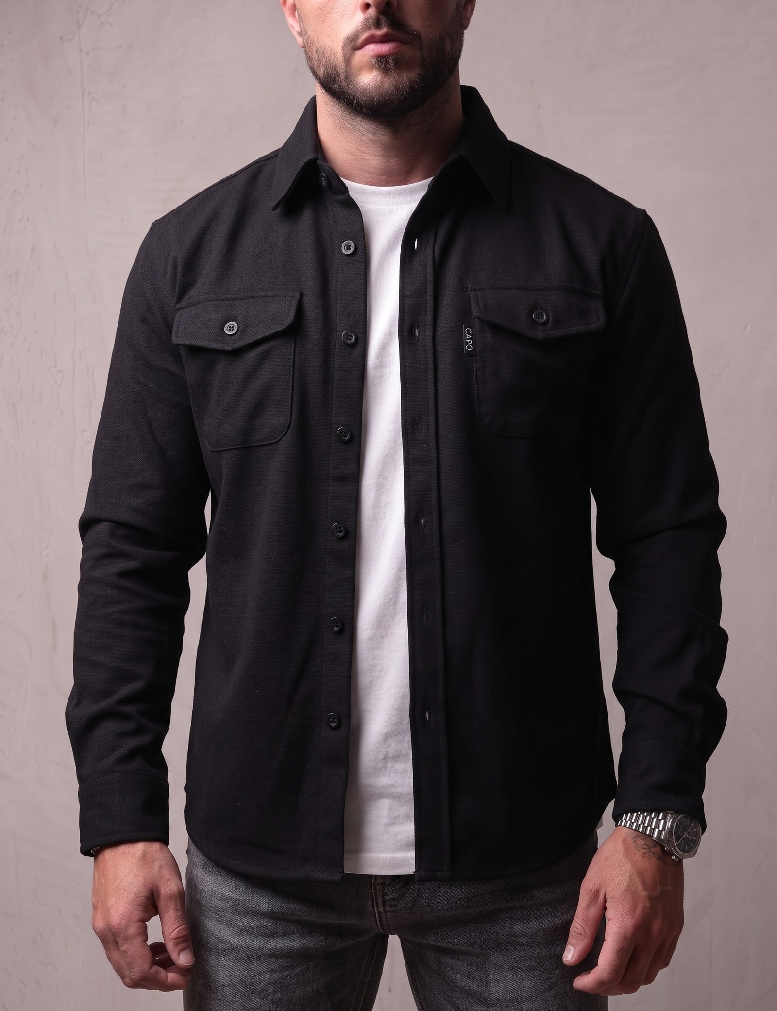 Overshirt, close-up of the upper body