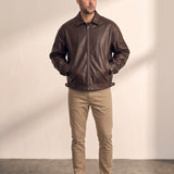 Oversized Bomber Jacket in Brown, front view, full length