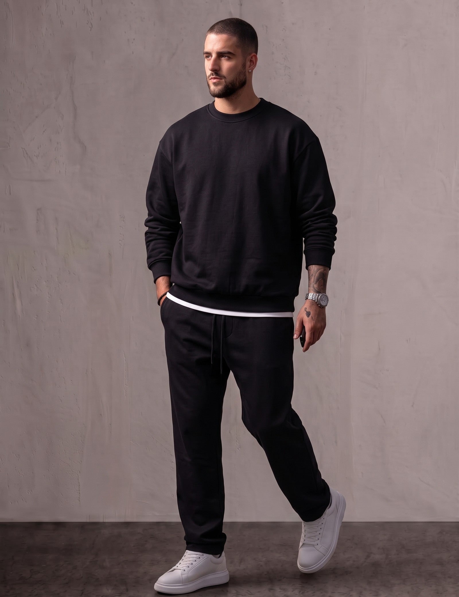 Oversized Crewneck Sweater, three-quarter view from the right, full length