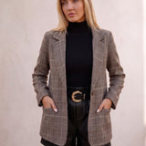 Plaid Blazer, three-quarter view from the right, full length