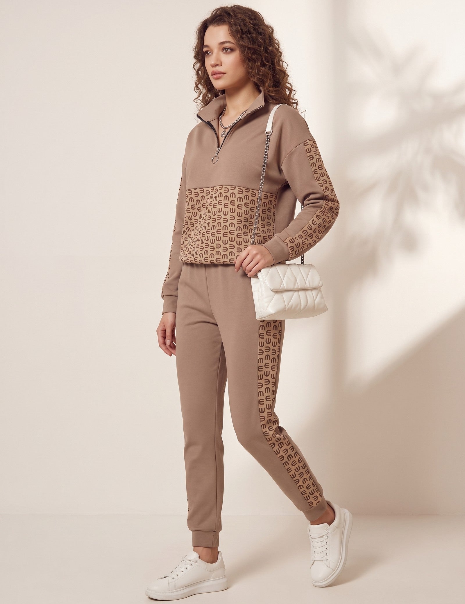 Quarter-Zip Panelled Tracksuit, three-quarter view from the left, full length