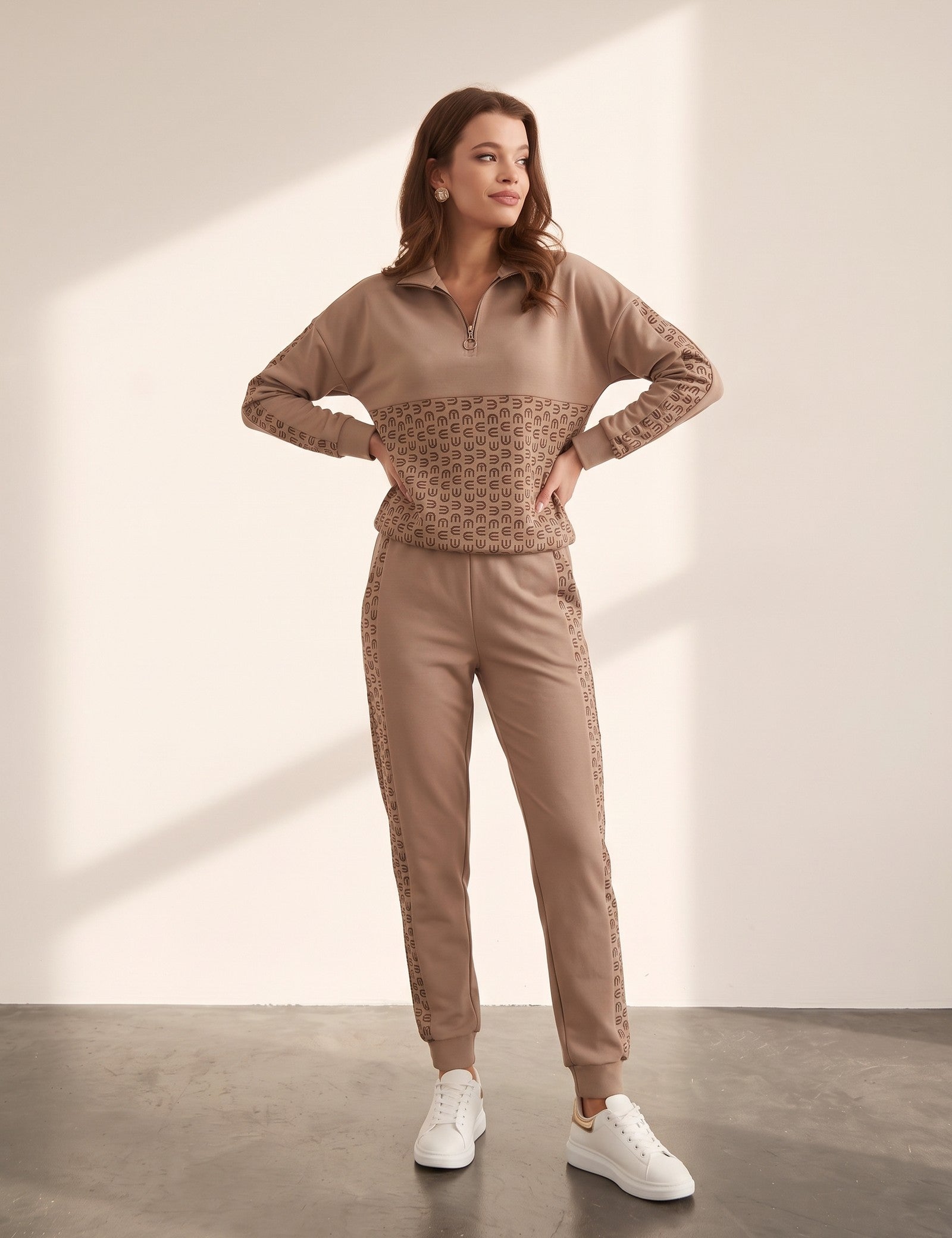 Quarter-Zip Panelled Tracksuit, side view, full length