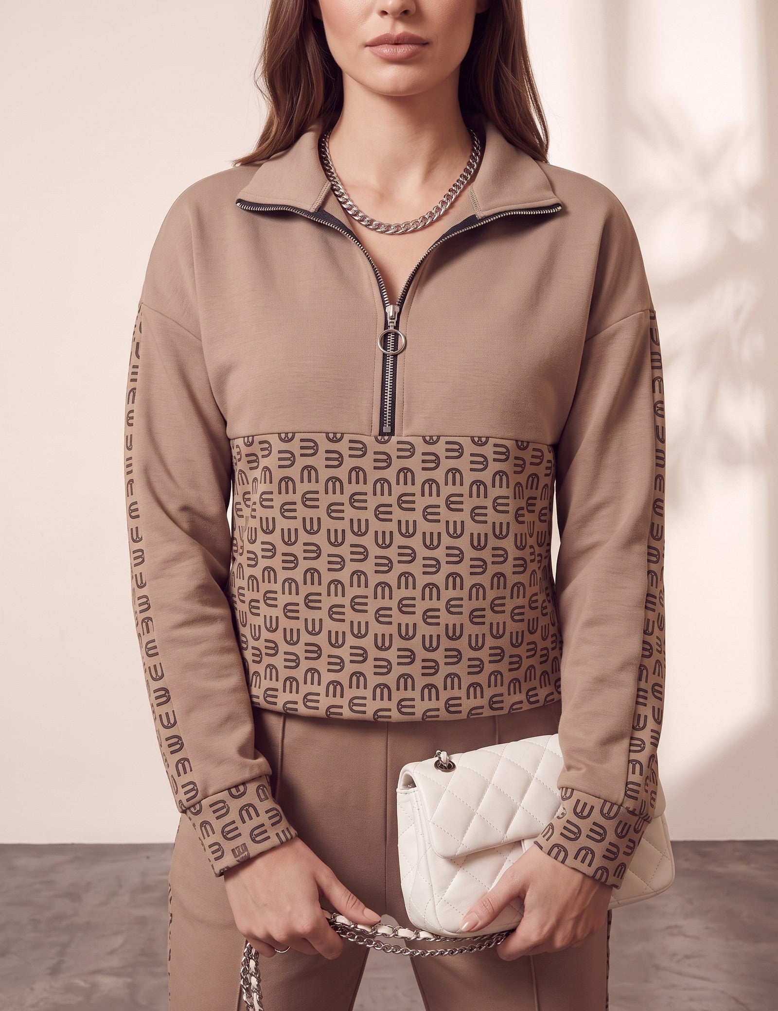 Quarter-Zip Panelled Tracksuit, close-up of the upper body