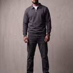 Quarter Zip Polo Sweatshirt in Charcoal, front view, full length