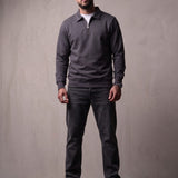 Quarter Zip Polo Sweatshirt in Charcoal, front view, full length