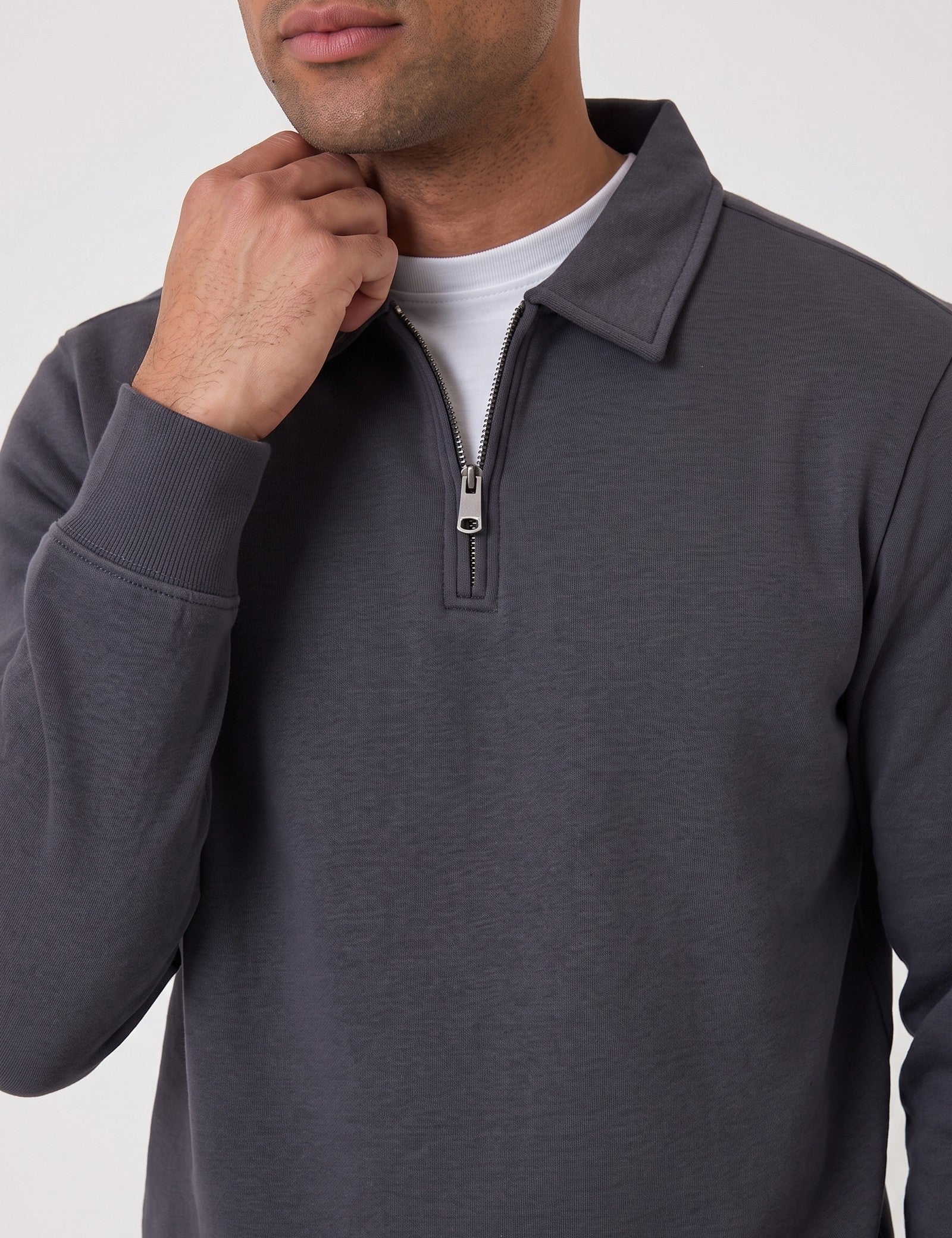 Quarter Zip Polo Sweatshirt, close-up of the upper body