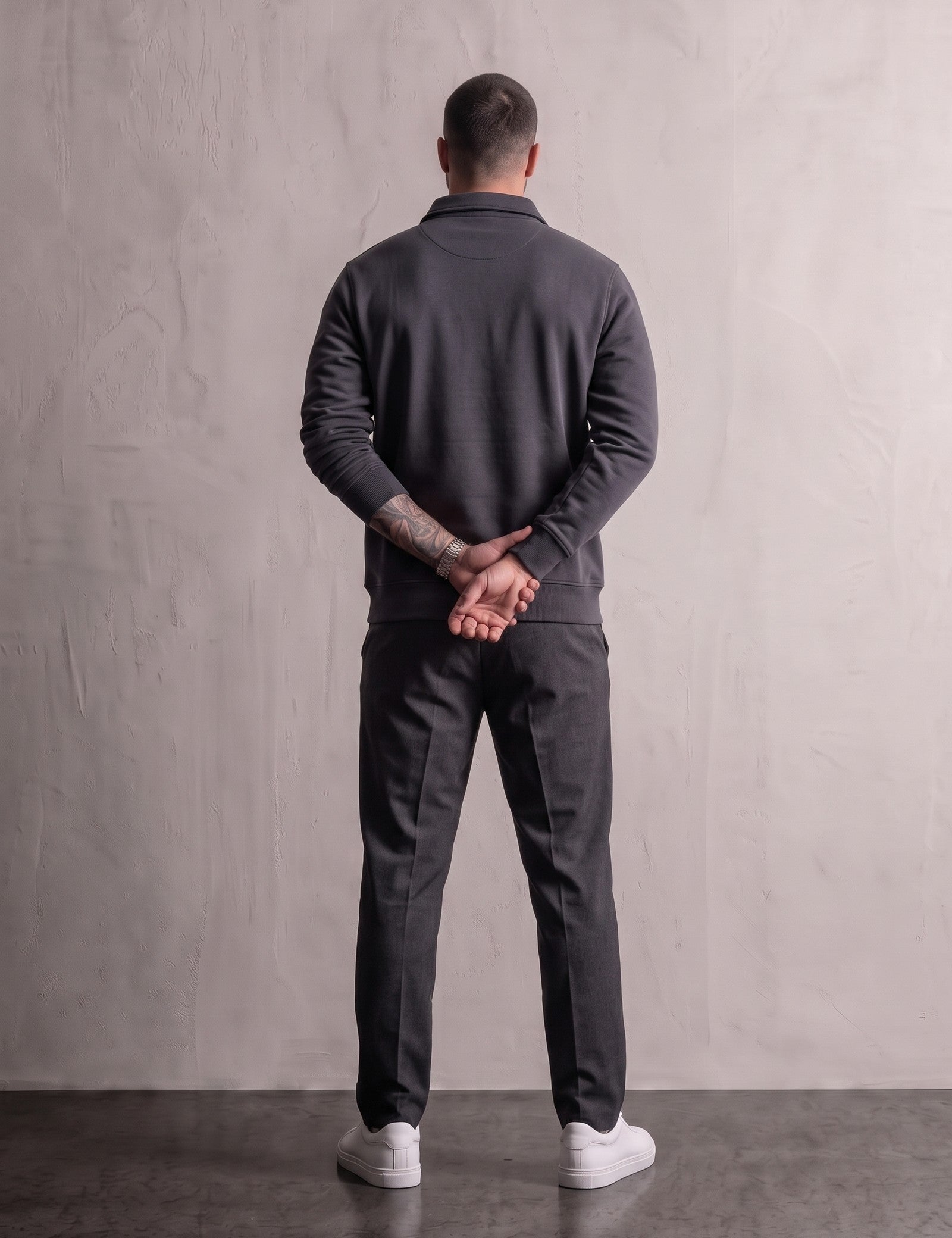 Quarter Zip Polo Sweatshirt, back view, full length