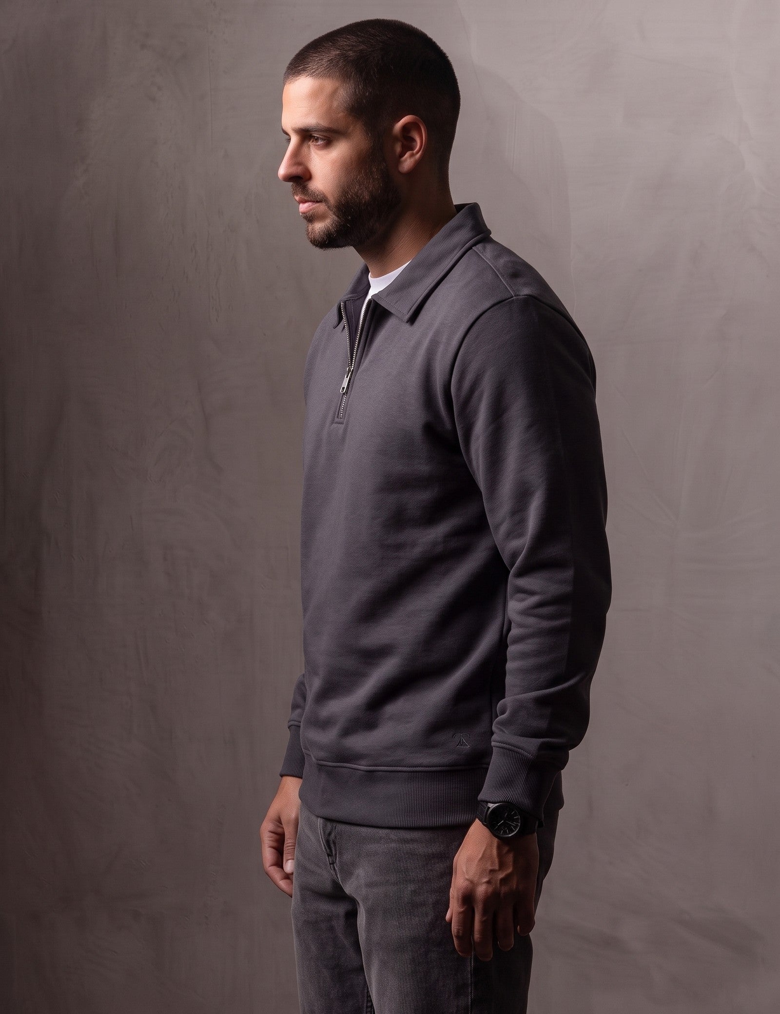 Quarter Zip Polo Sweatshirt, side view, full length