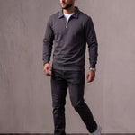 Quarter Zip Polo Sweatshirt, three-quarter view from the right, full length