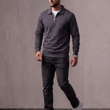 Quarter Zip Polo Sweatshirt, three-quarter view from the right, full length