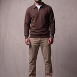 Quarter Zip Polo Sweatshirt in Brown, front view, full length