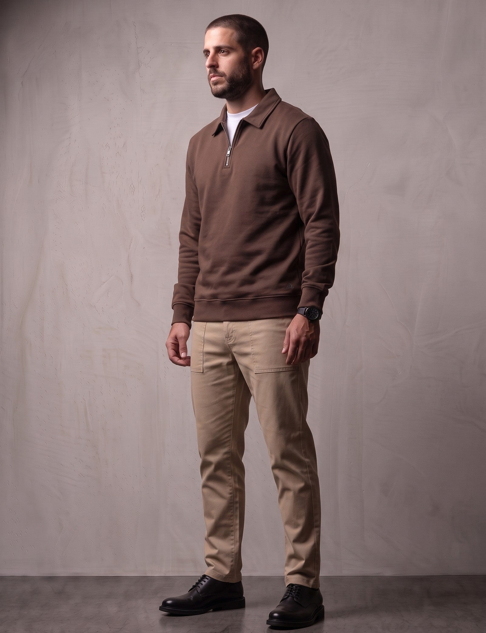 Quarter Zip Polo Sweatshirt, side view, full length
