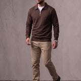 Quarter Zip Polo Sweatshirt, three-quarter view from the right, full length
