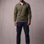Quarter Zip Polo Sweatshirt in Olive Green, front view, full length