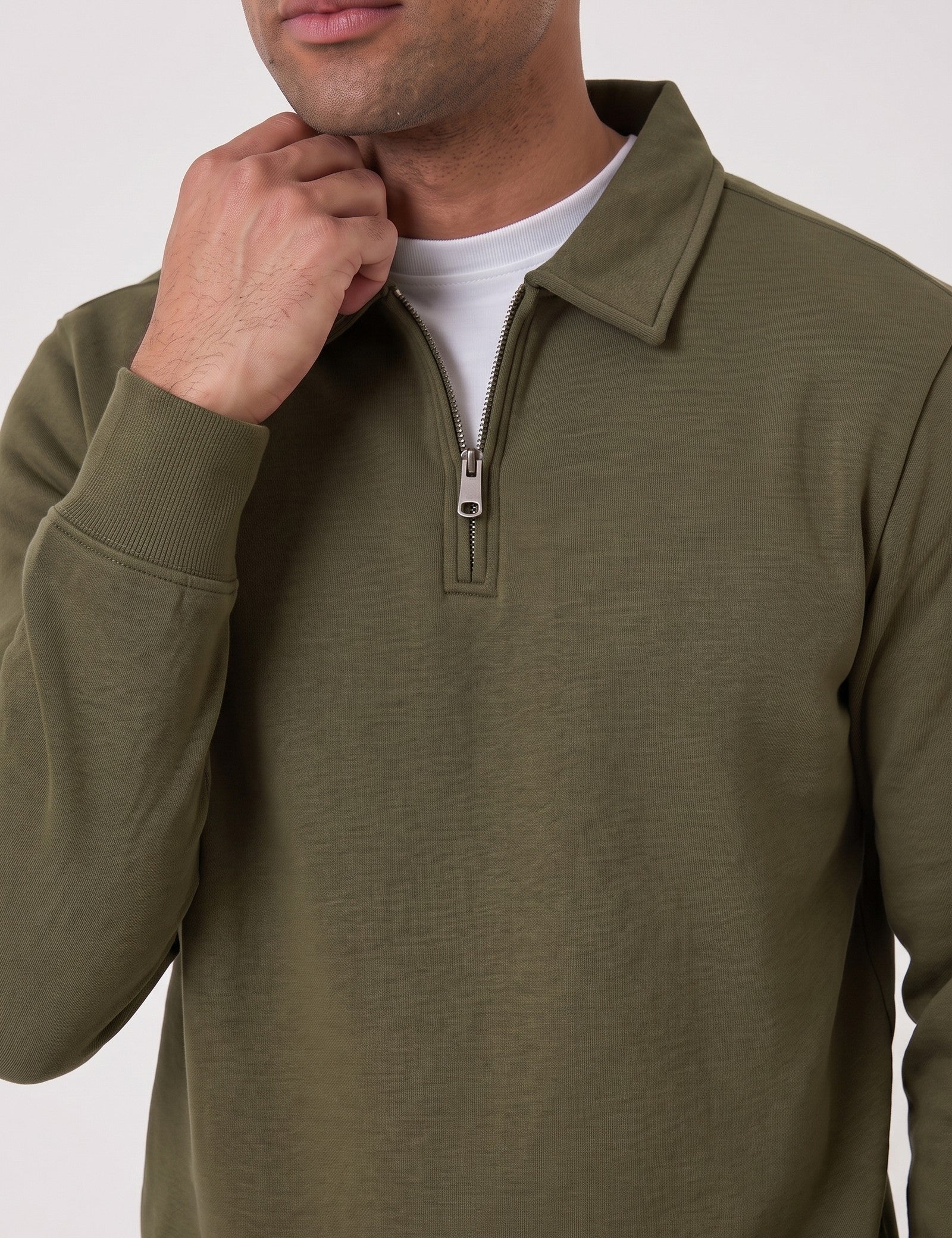 Quarter Zip Polo Sweatshirt, close-up of the upper body
