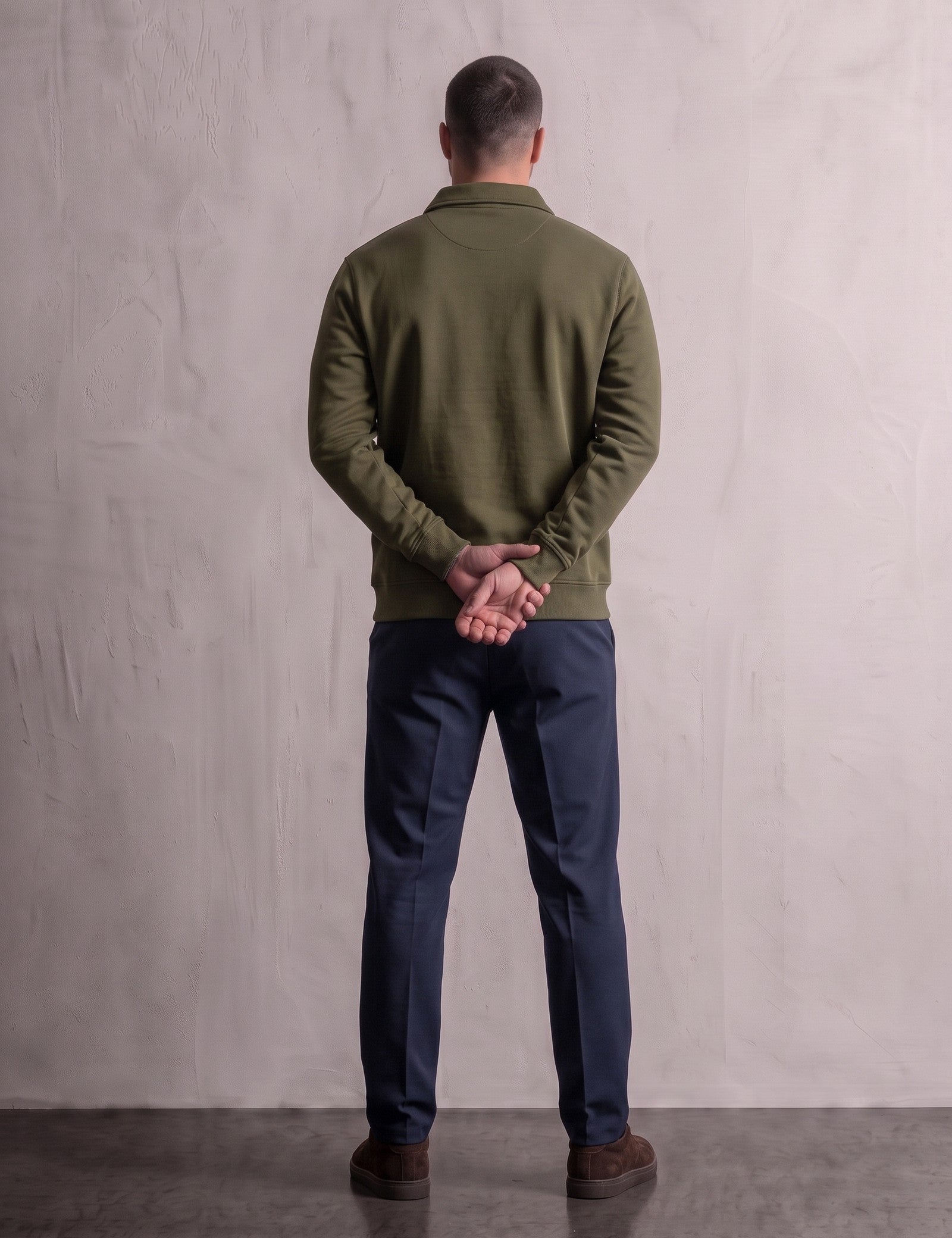 Quarter Zip Polo Sweatshirt, back view, full length