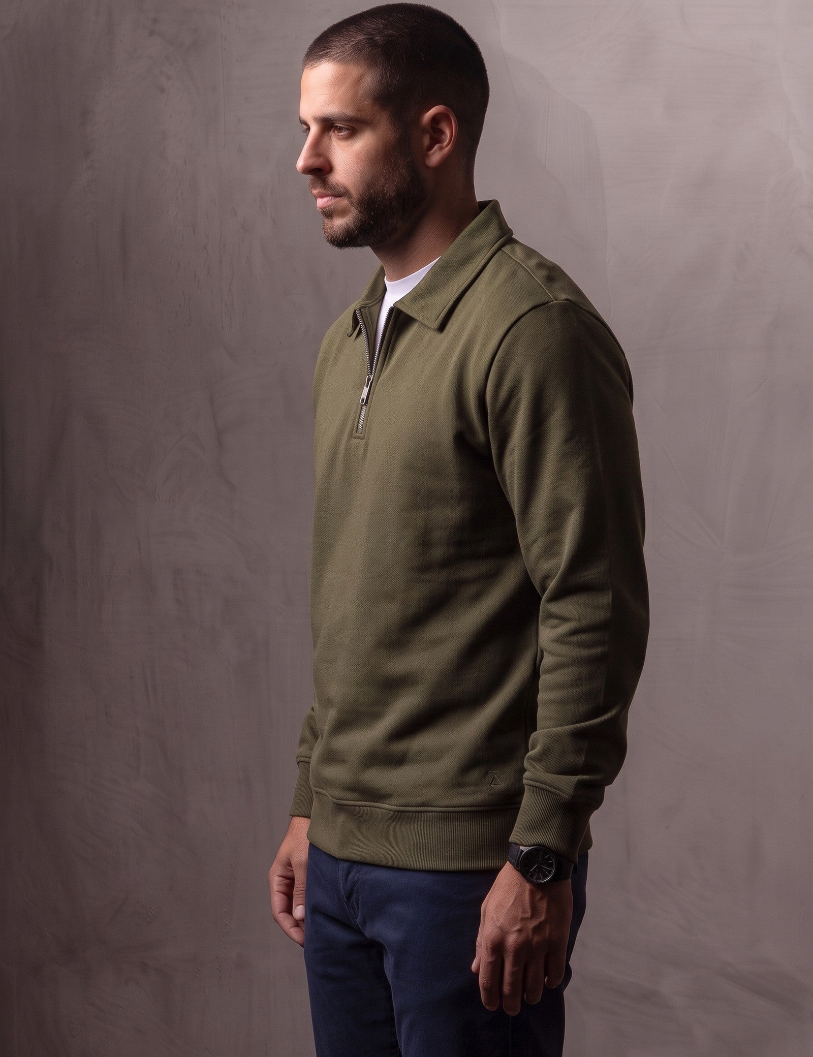 Quarter Zip Polo Sweatshirt, side view, full length