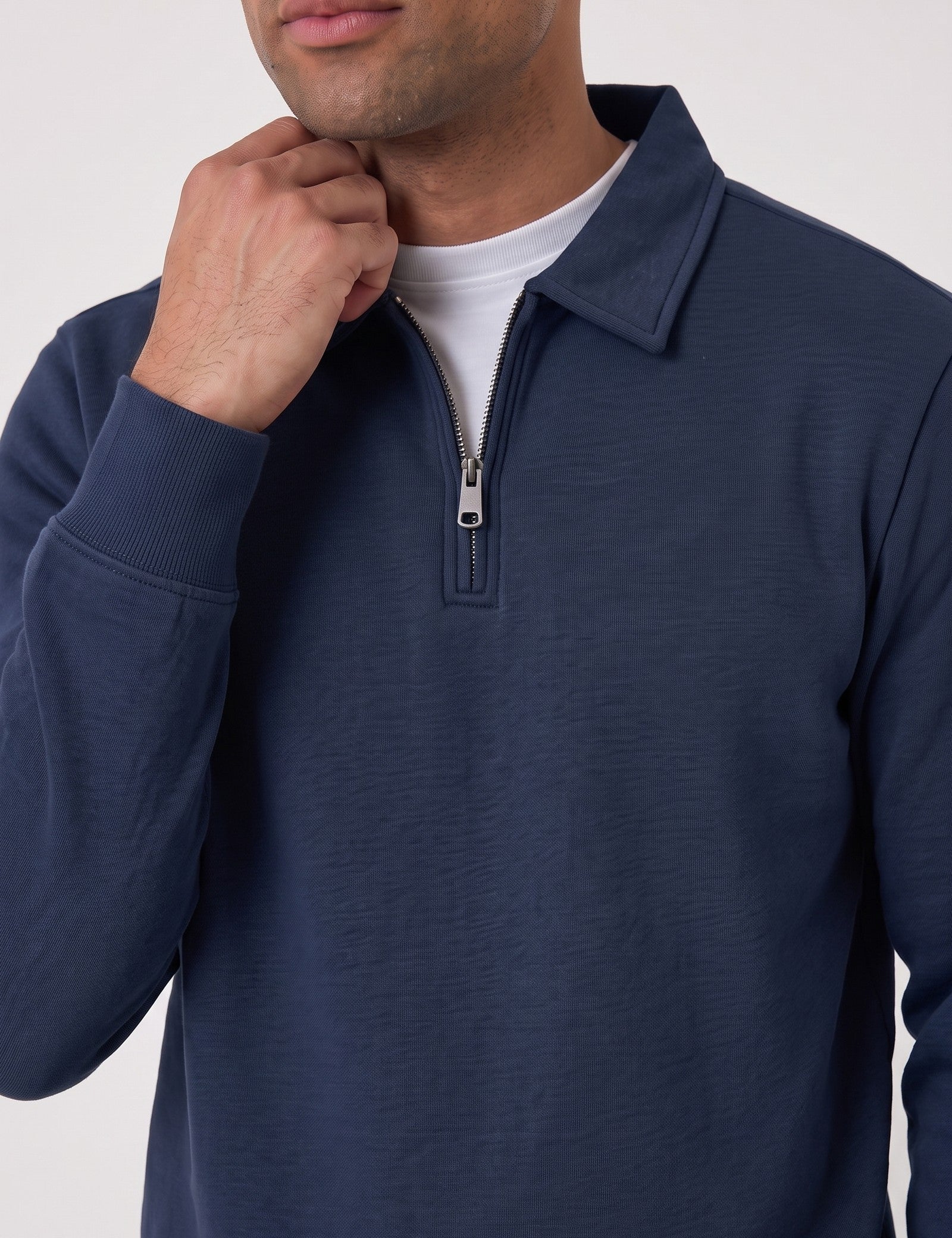 Quarter Zip Polo Sweatshirt, close-up of the upper body