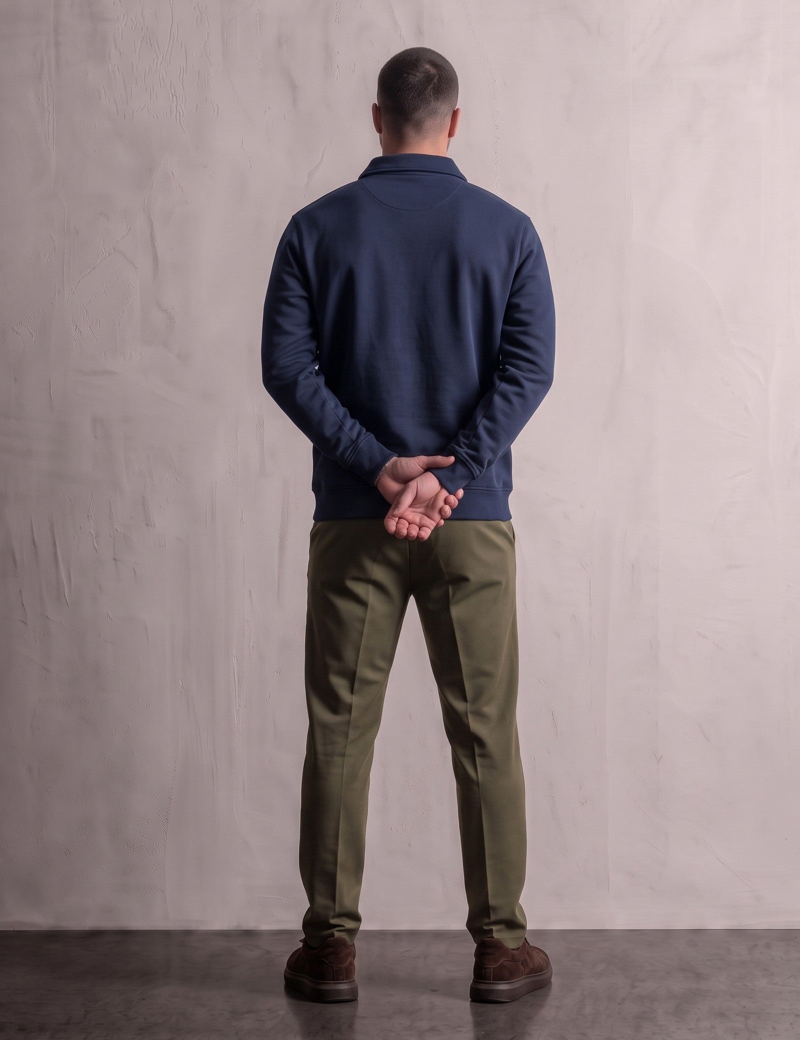 Quarter Zip Polo Sweatshirt, back view, full length