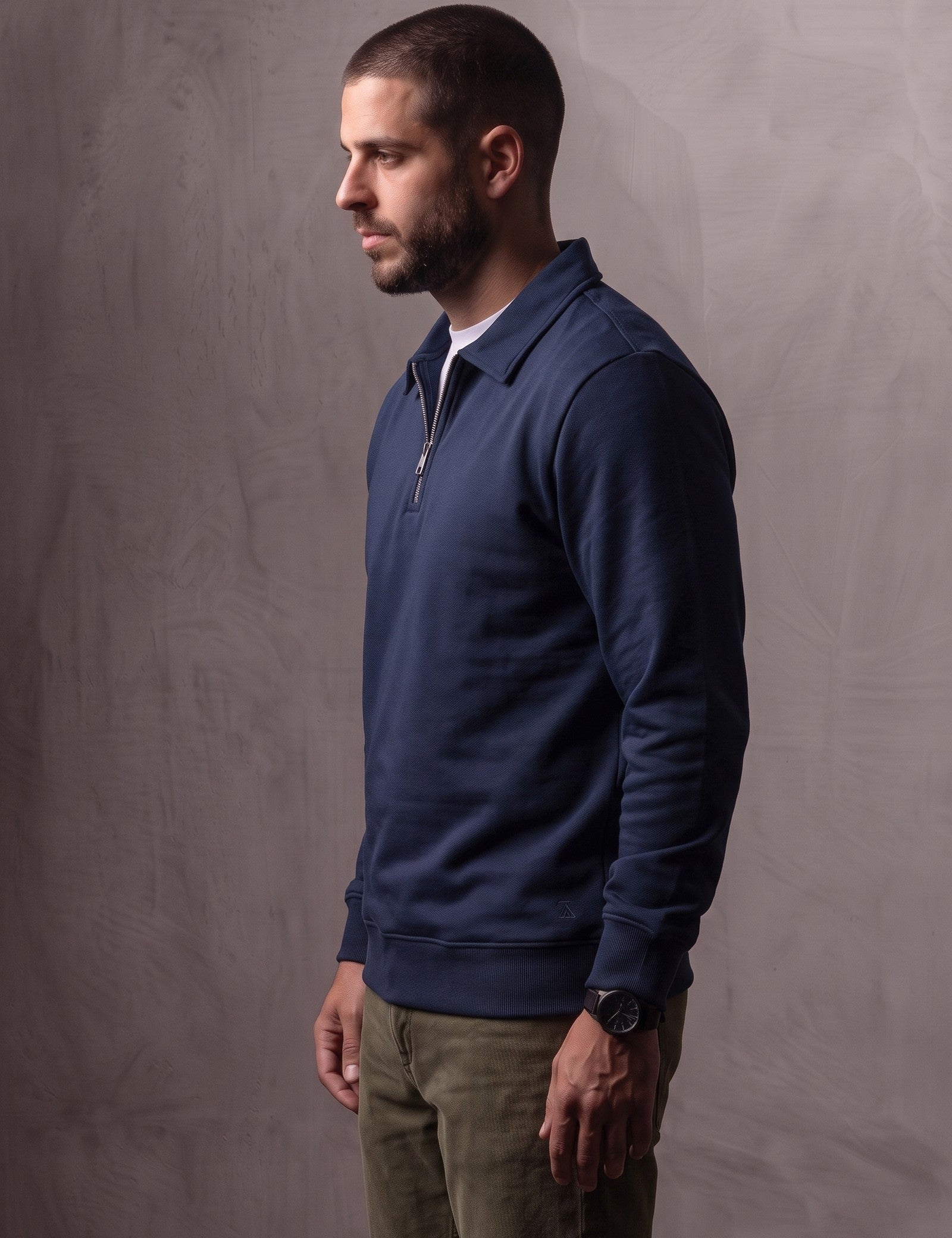 Quarter Zip Polo Sweatshirt, side view, full length