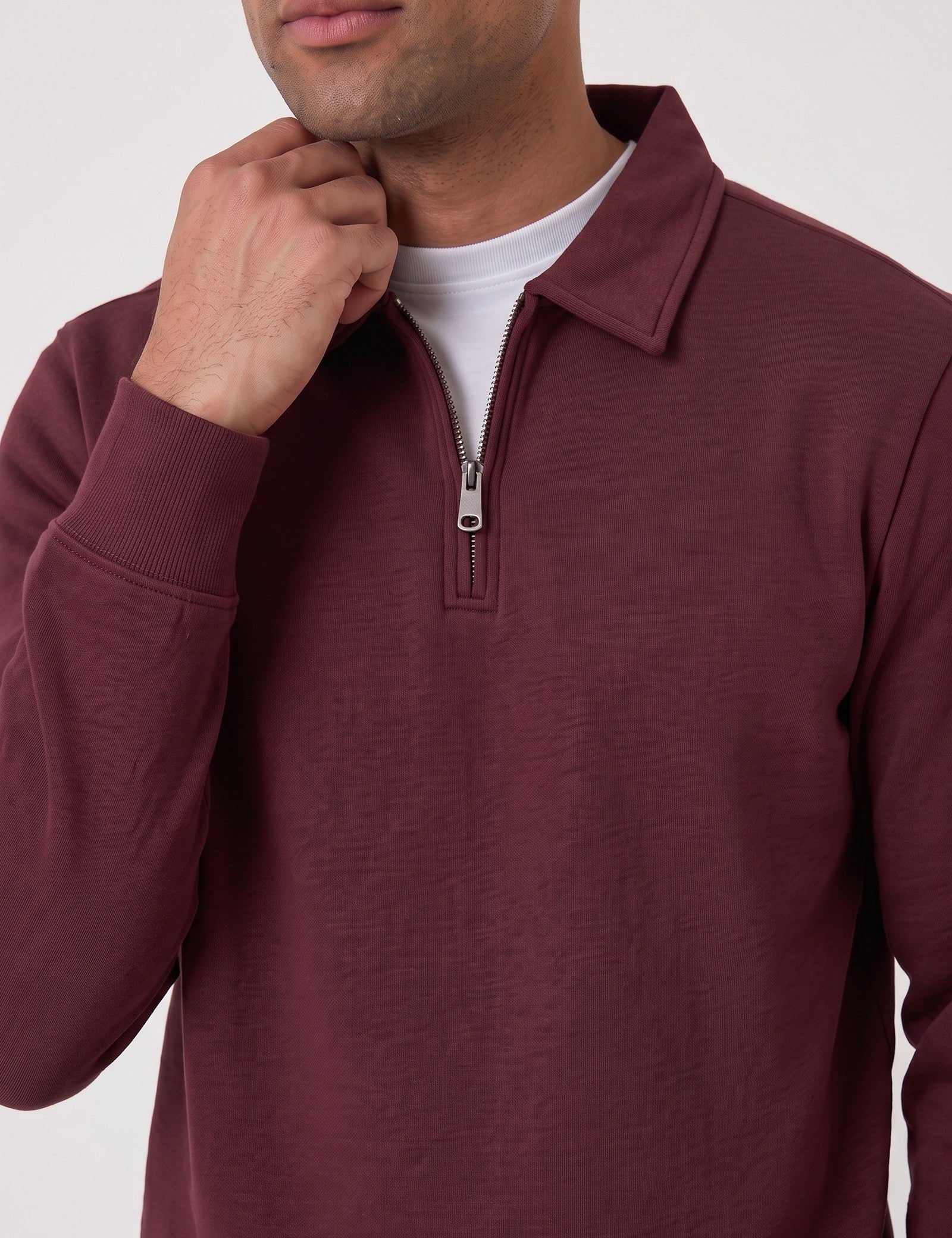 Quarter Zip Polo Sweatshirt, close-up of the upper body