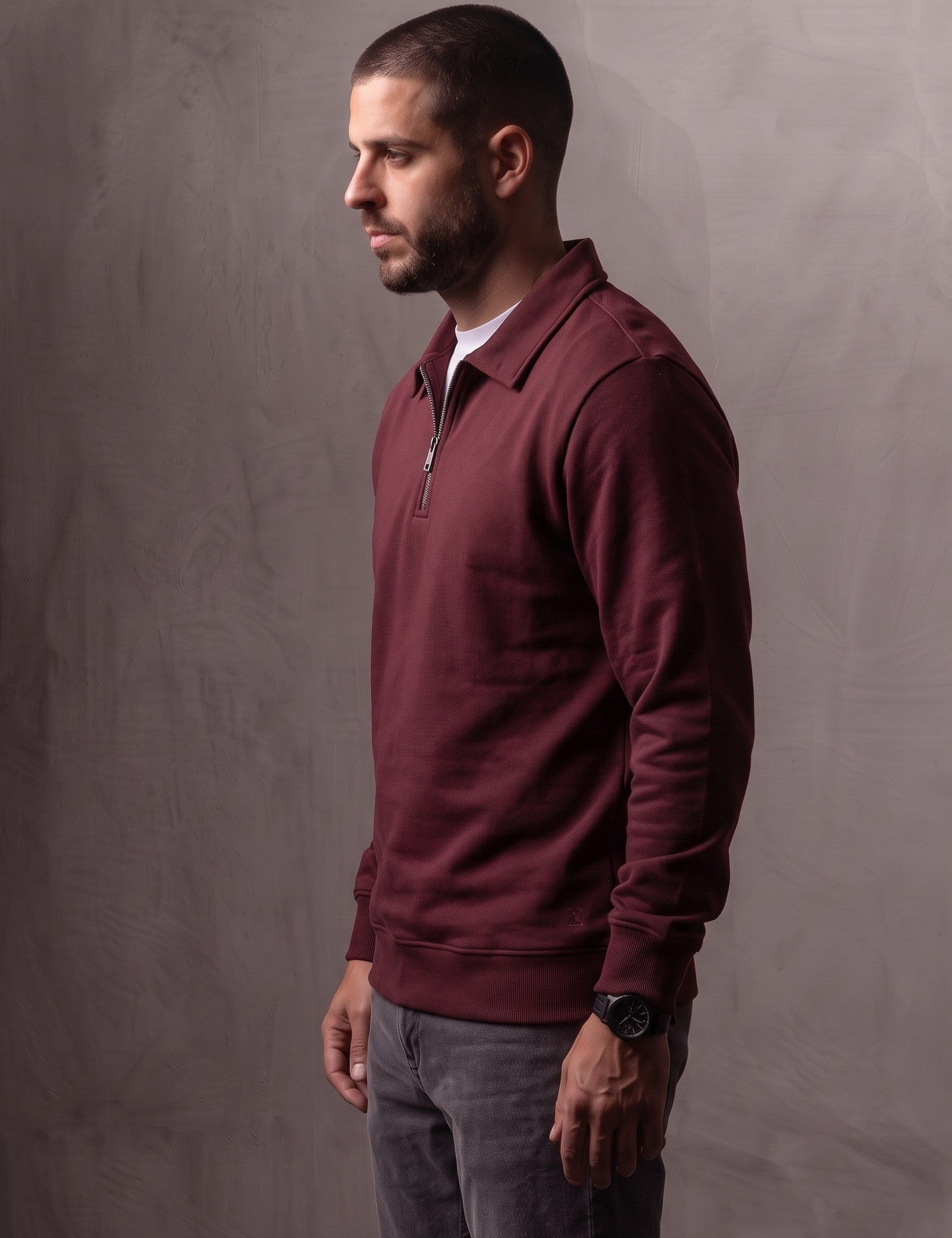 Quarter Zip Polo Sweatshirt, side view, full length