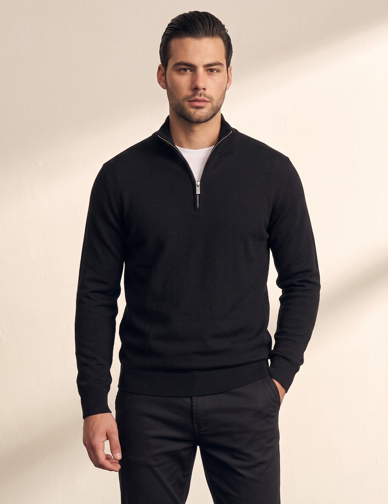 Quarter Zip Sweater, front view, full length