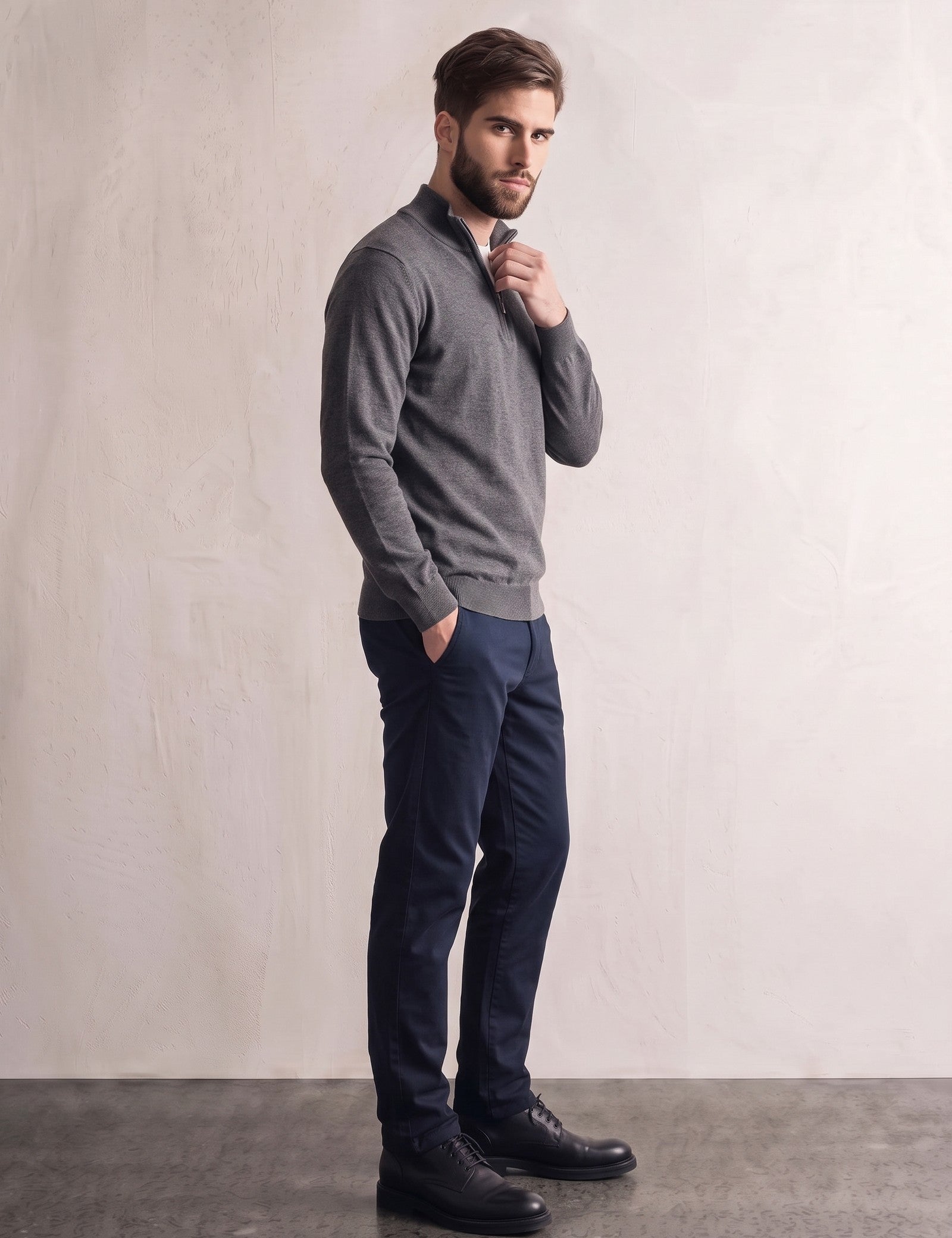Quarter Zip Sweater, side view, full length