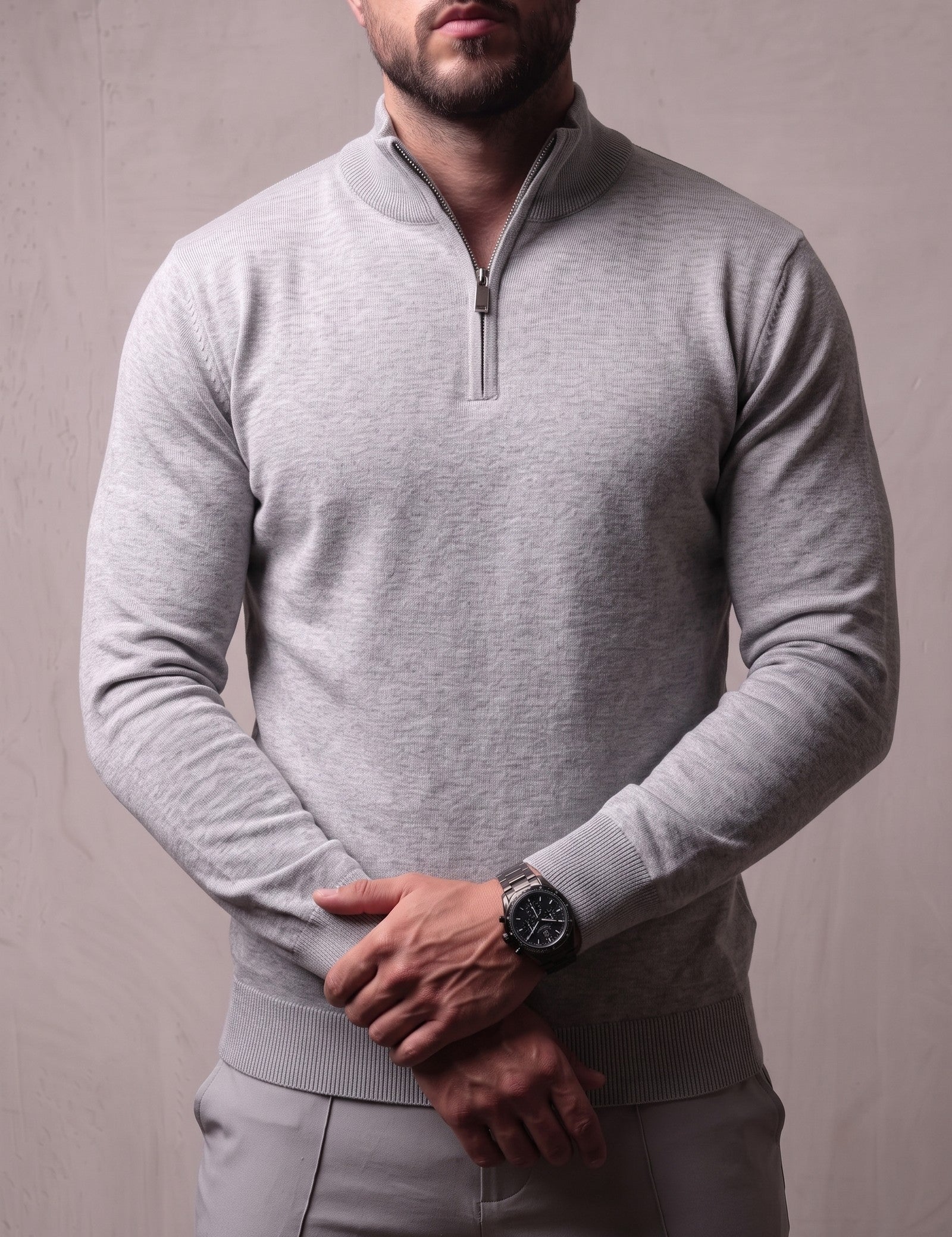 Sloane Quarter Zip Sweater, close-up of the upper body