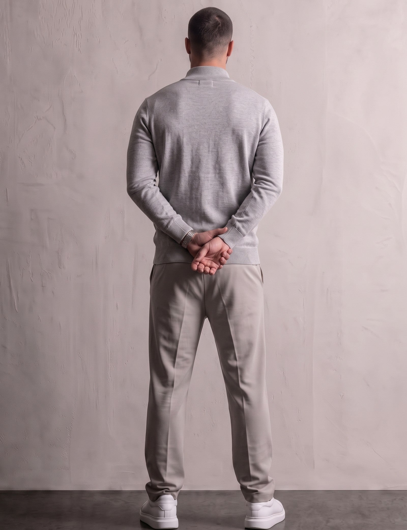 Sloane Quarter Zip Sweater, back view, full length