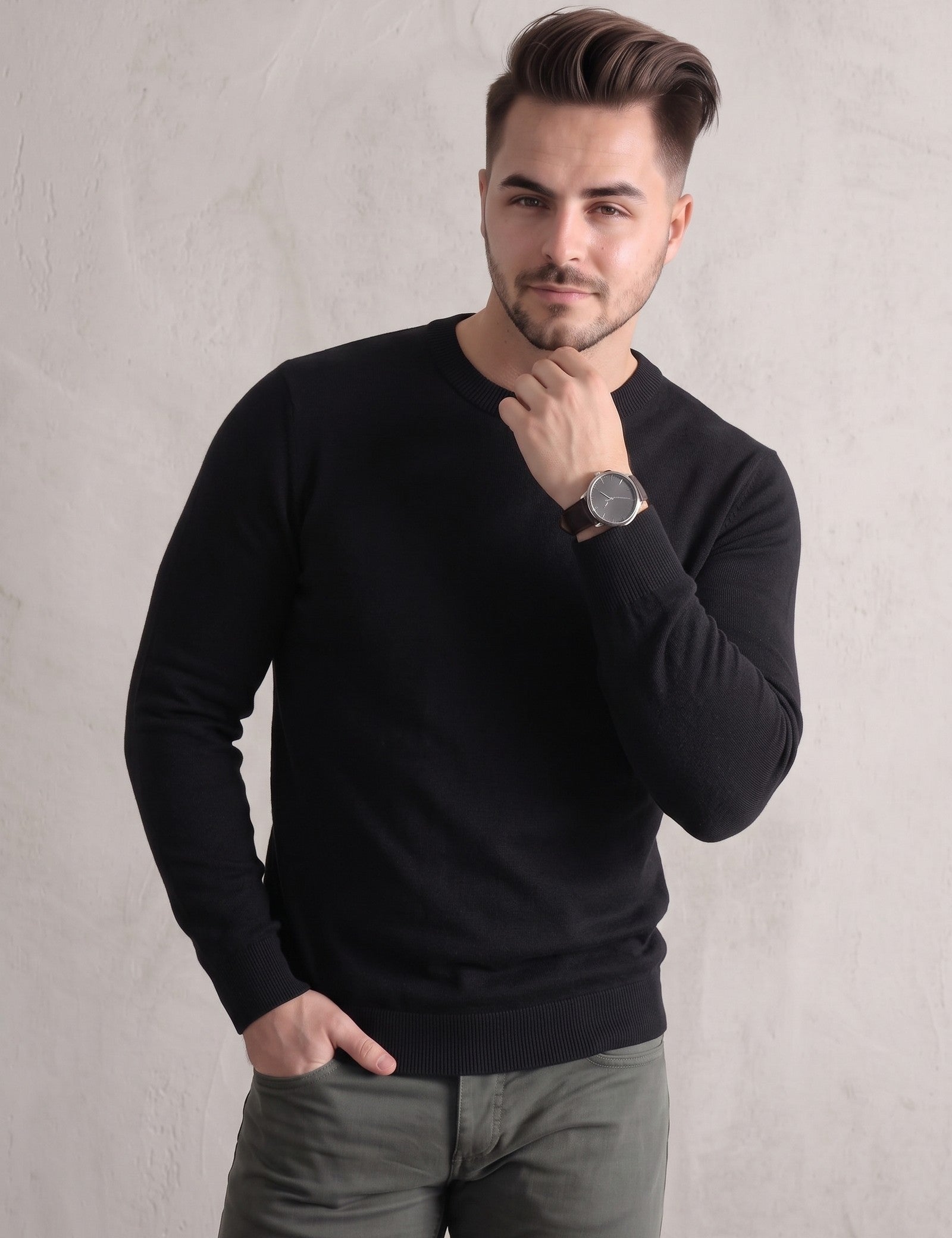 Ribbed Crewneck Sweater, close-up of the upper body