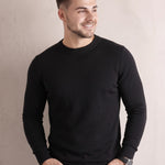 Ribbed Crewneck Sweater, three-quarter view from the right, full length
