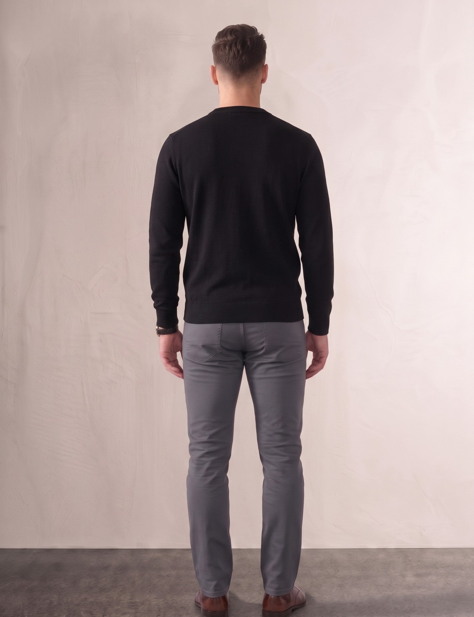 Ribbed Crewneck Sweater, back view, full length