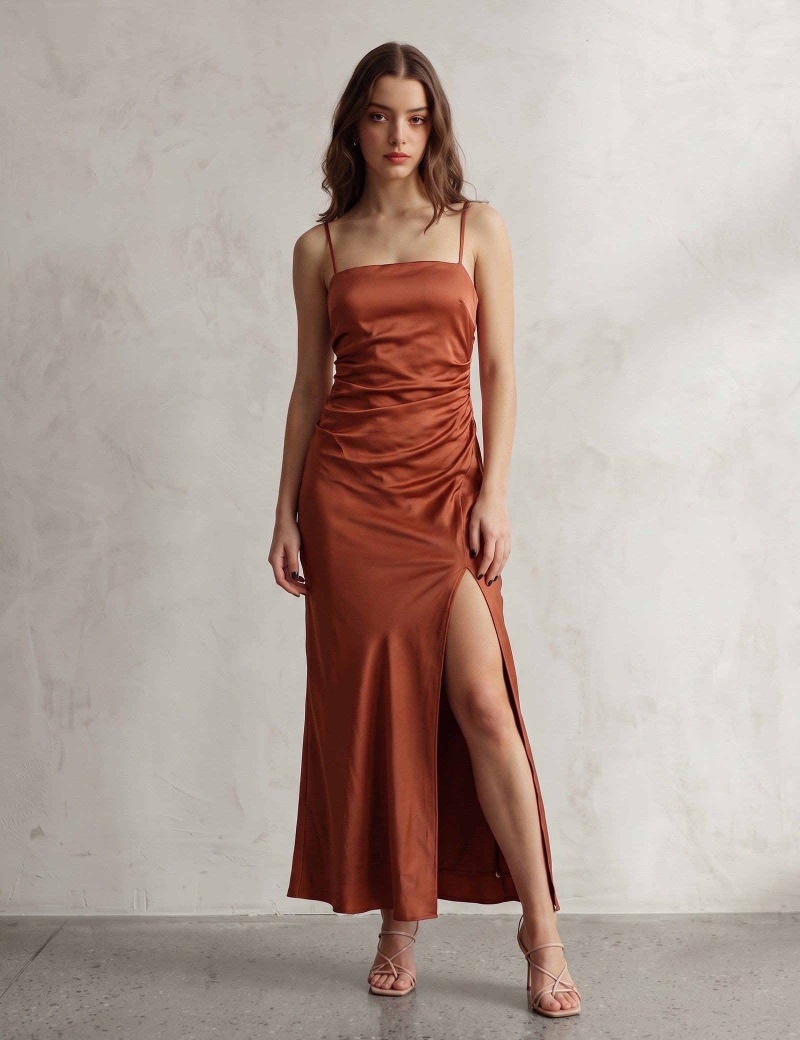 Satin Maxi Dress, front view, full length