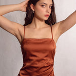 Satin Maxi Dress, close-up of the upper body