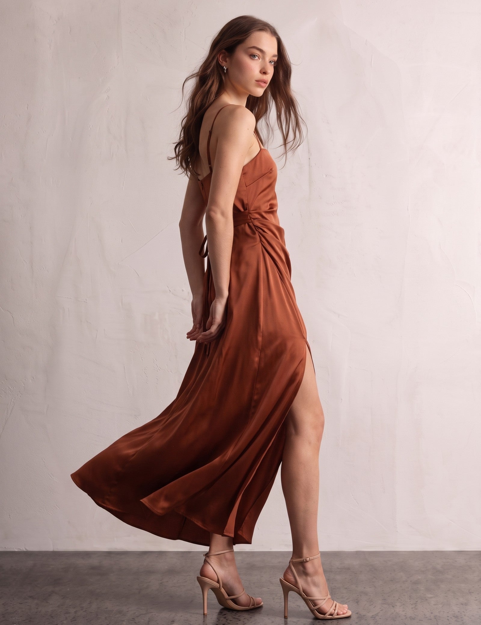Satin Maxi Dress, side view, full length