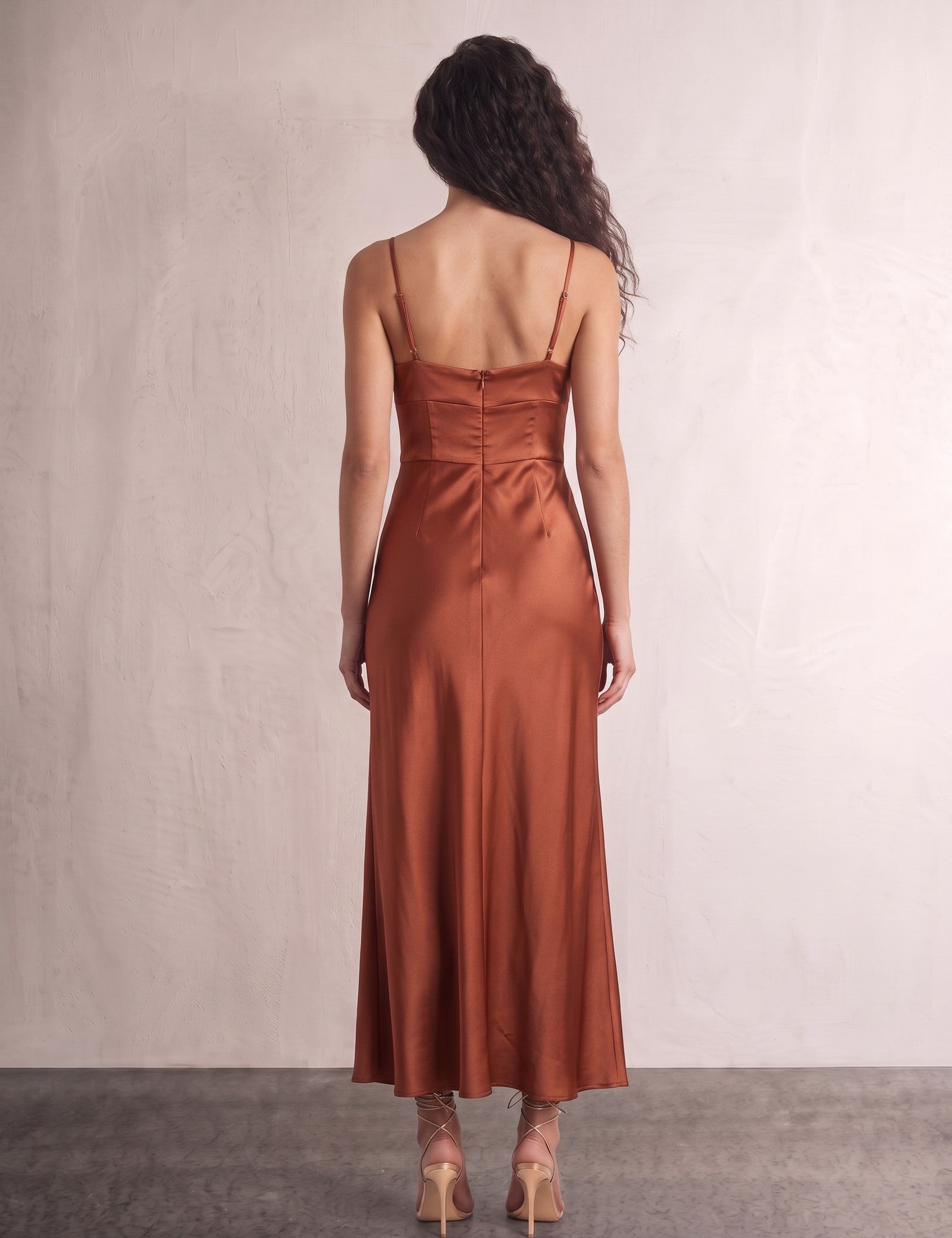 Satin Maxi Dress, back view, full length