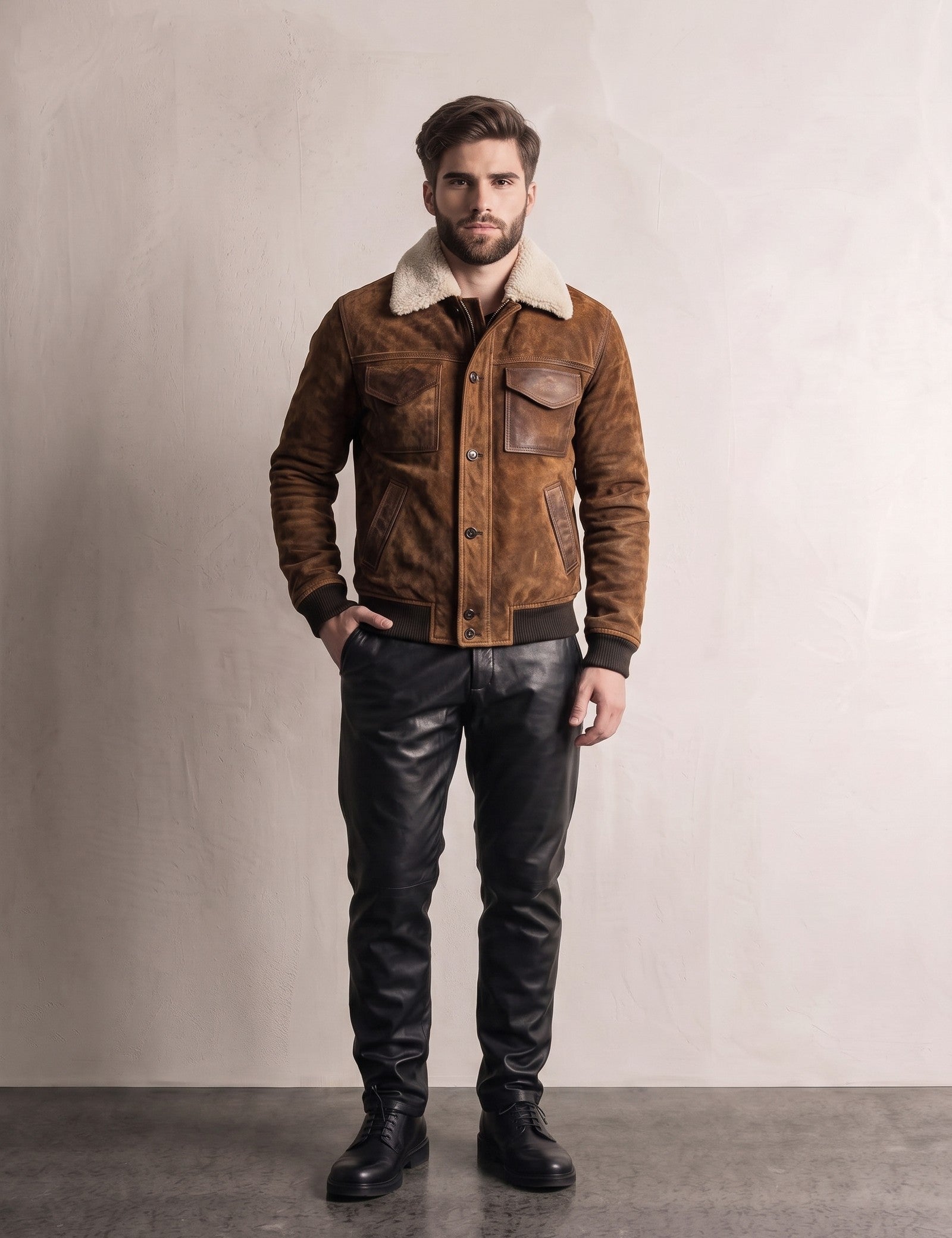 Sherpa-Lined Jacket, front view, full length