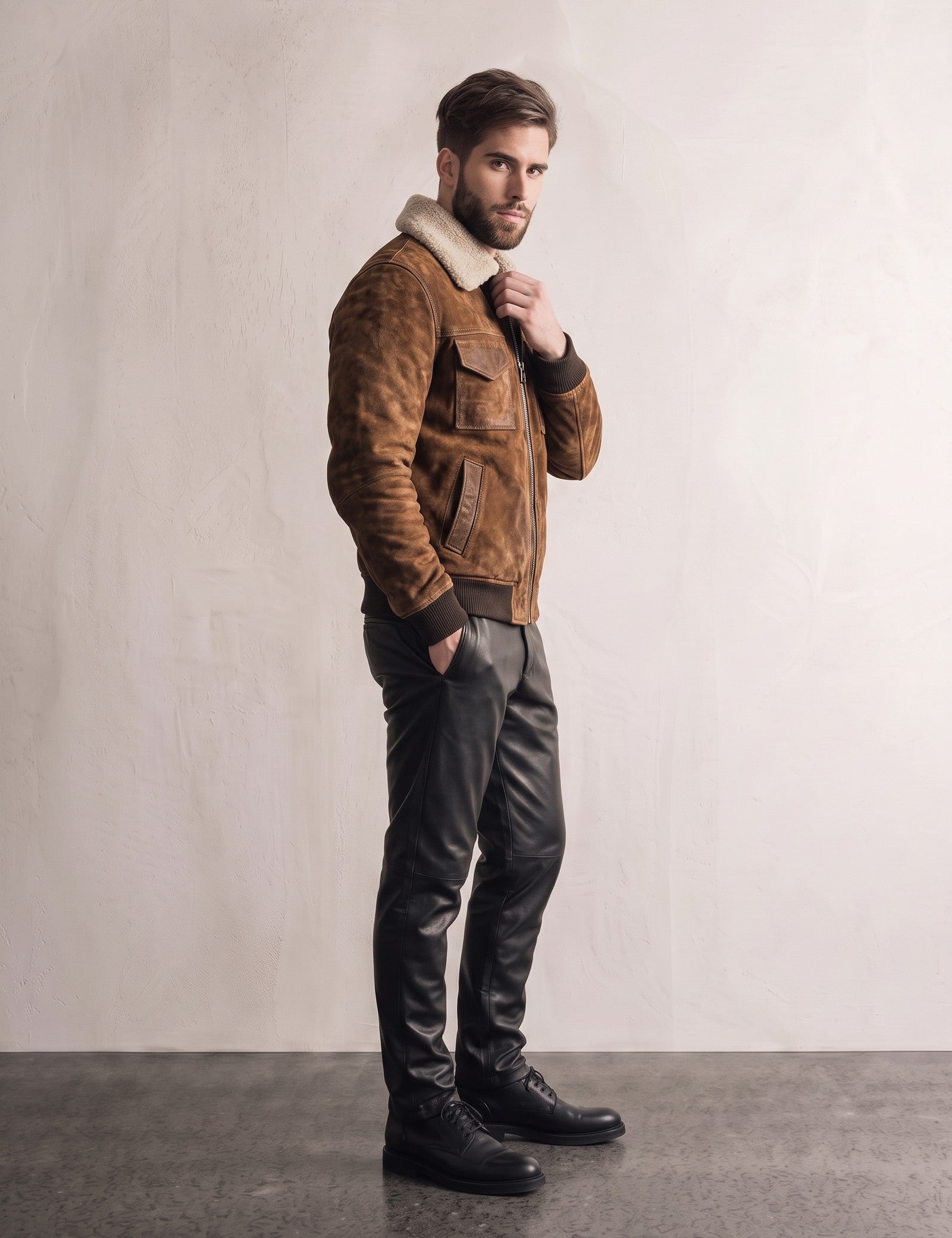 Sherpa-Lined Jacket, side view, full length