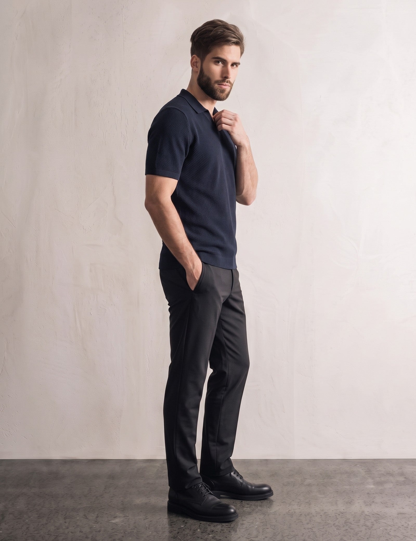 Short Sleeve Polo Shirt, side view, full length