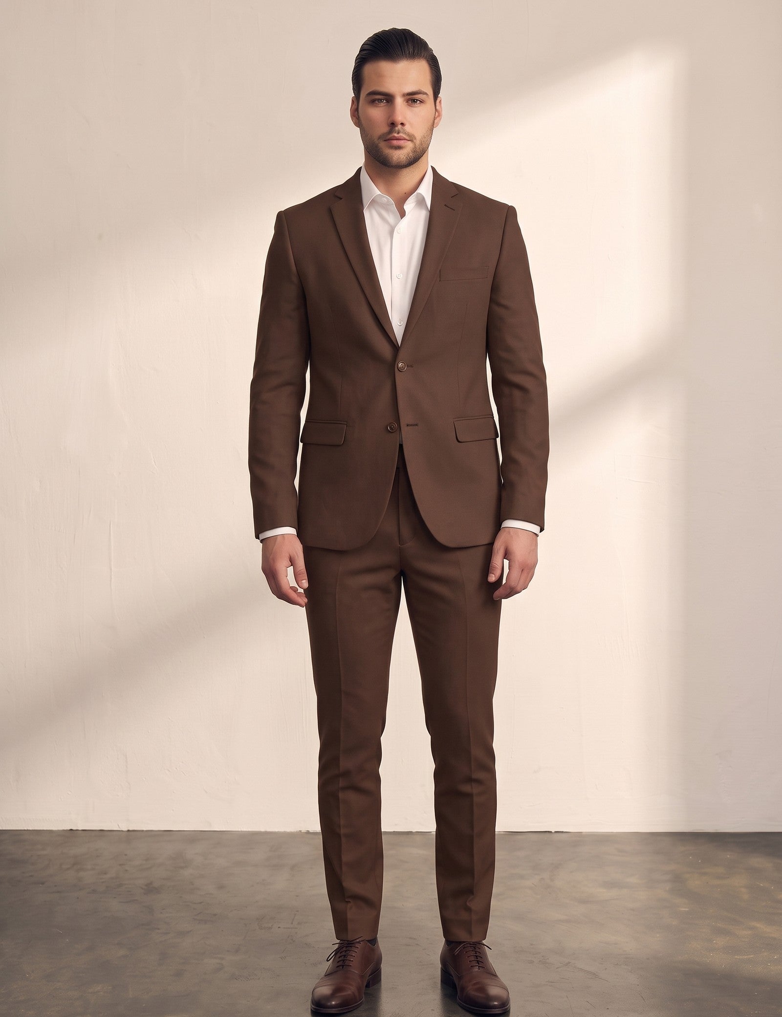 Slim Fit Suit in Brown, front view, full length