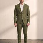 Slim Fit Suit in Olive Green, front view, full length