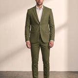 Slim Fit Suit in Olive Green, front view, full length