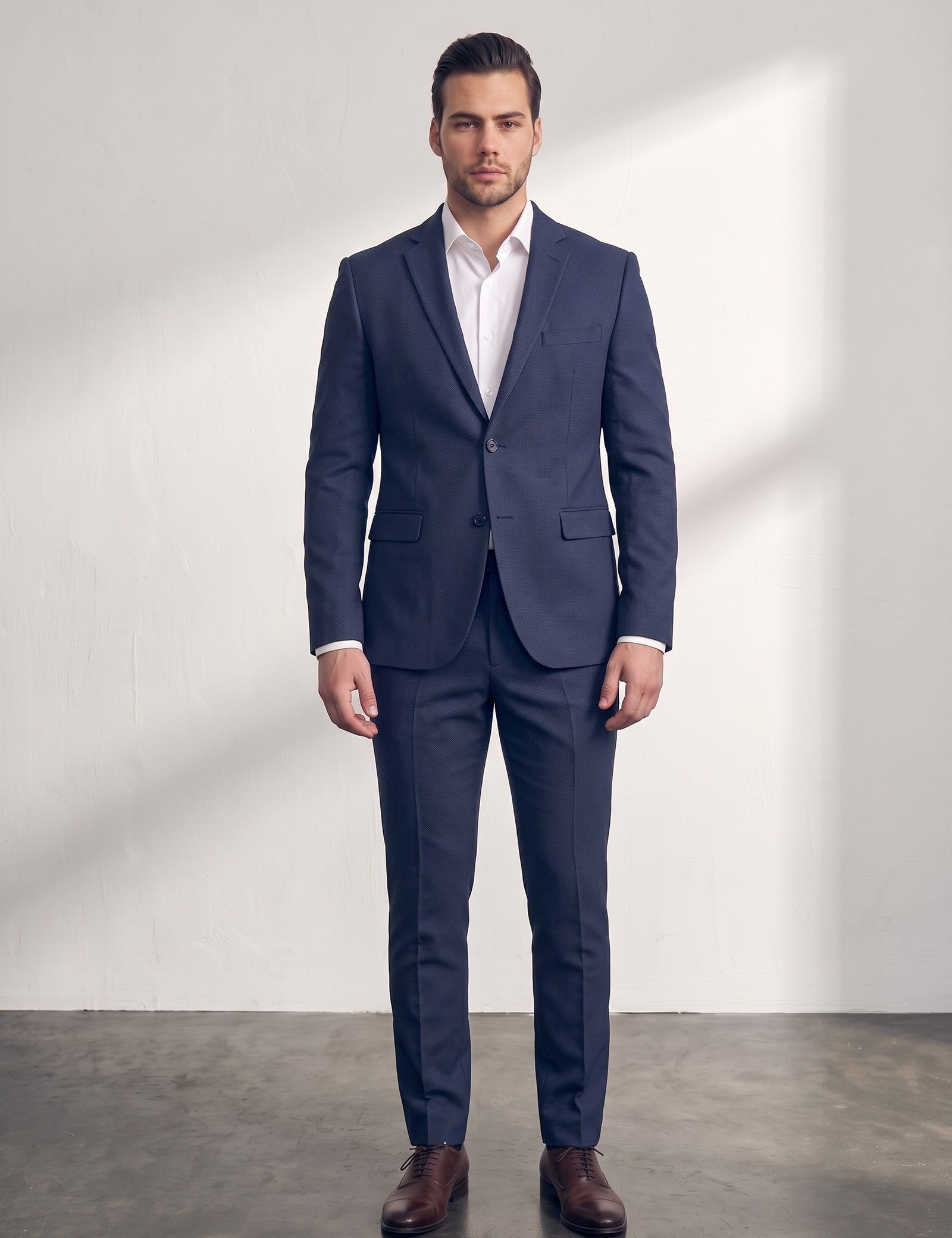 Slim Fit Suit in Navy Blue, front view, full length