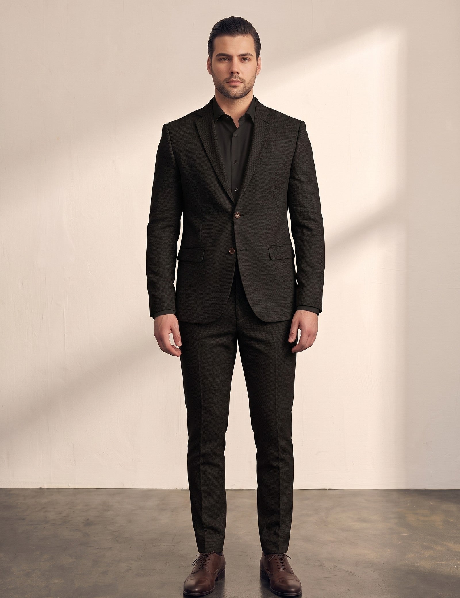 Slim Fit Suit in Black, front view, full length