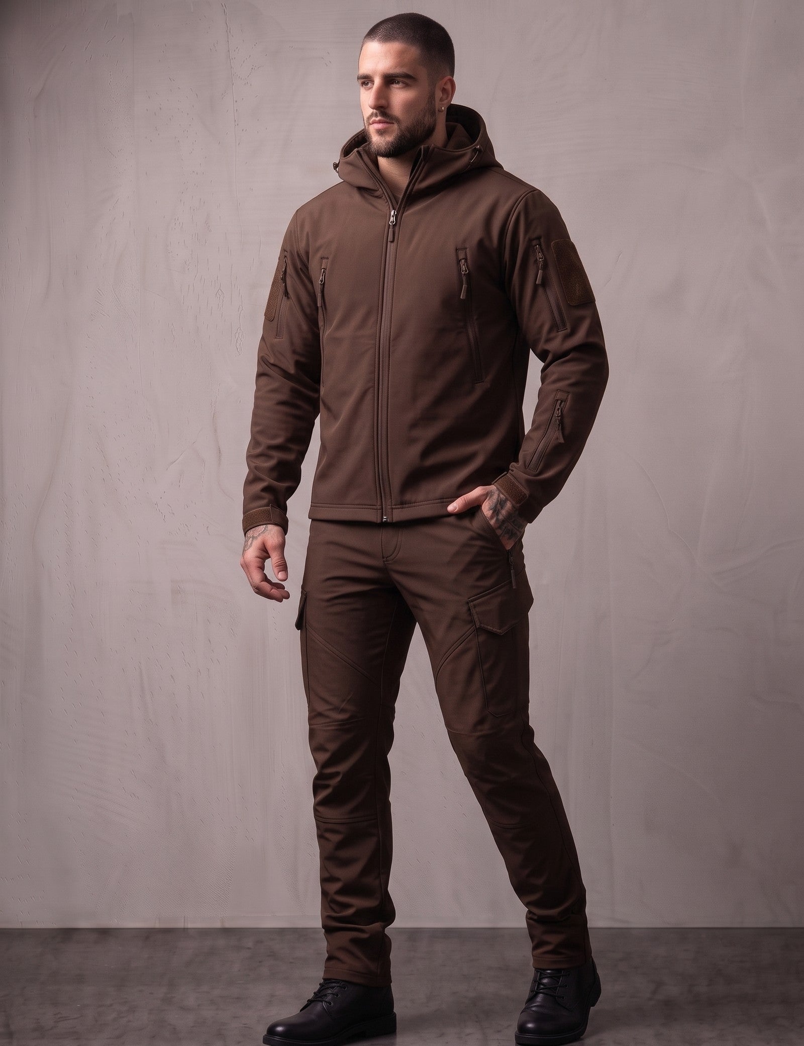 Softshell Set, three-quarter view from the right, full length