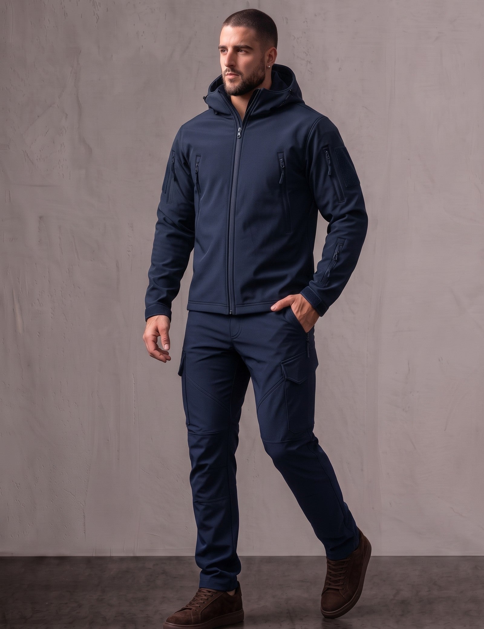 Softshell Set, three-quarter view from the right, full length