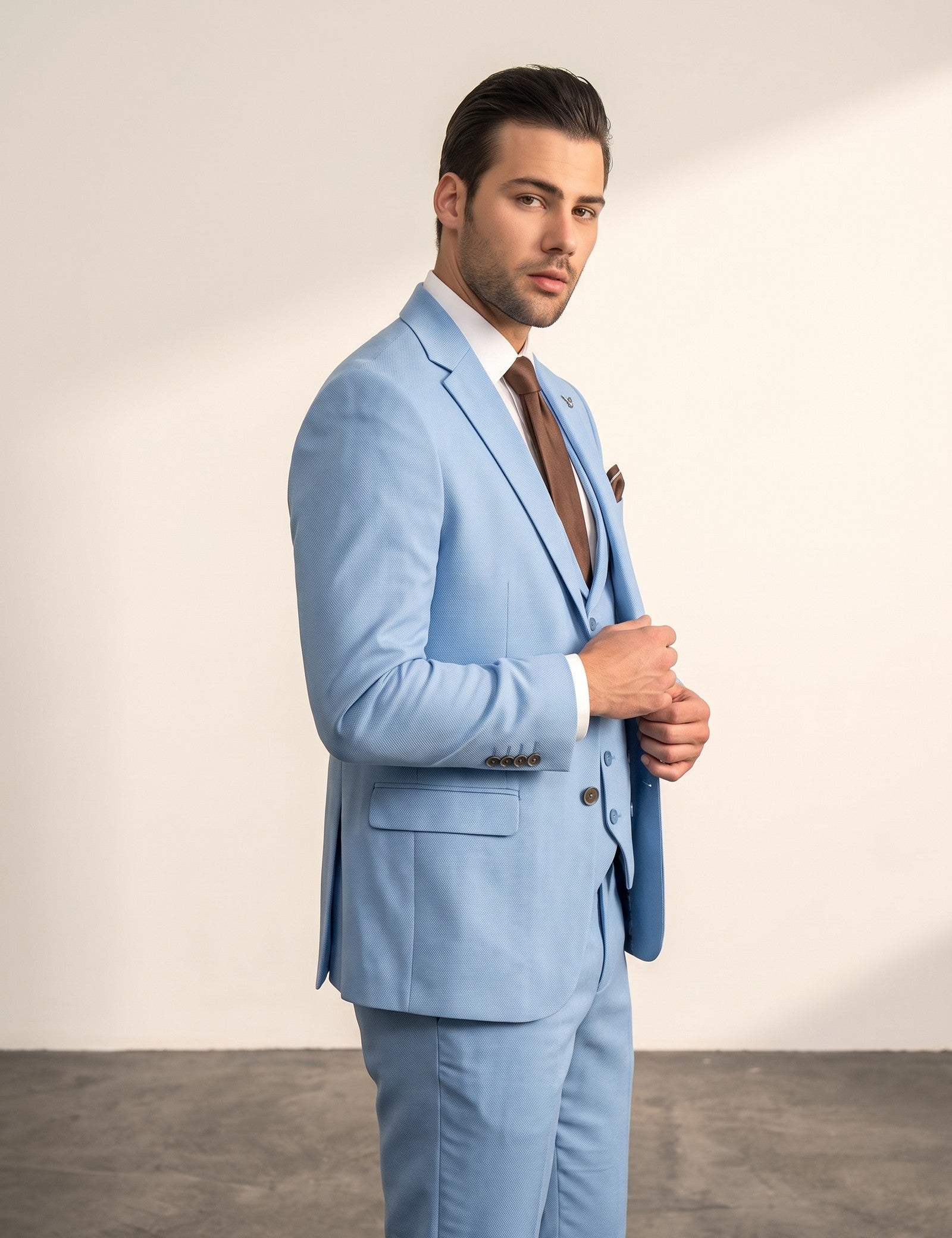 Suit, side view, full length