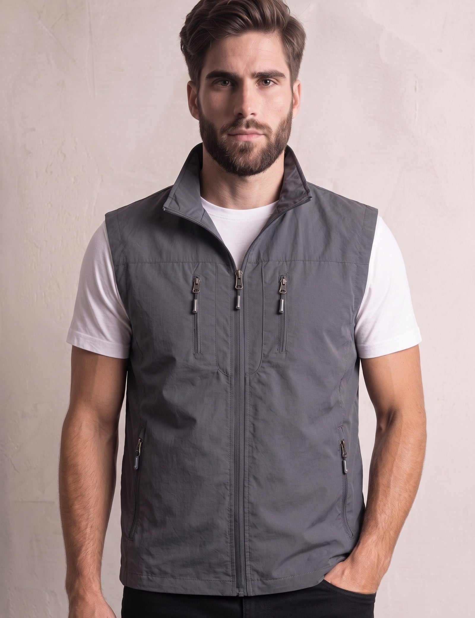 Utility Gilet, close-up of the upper body