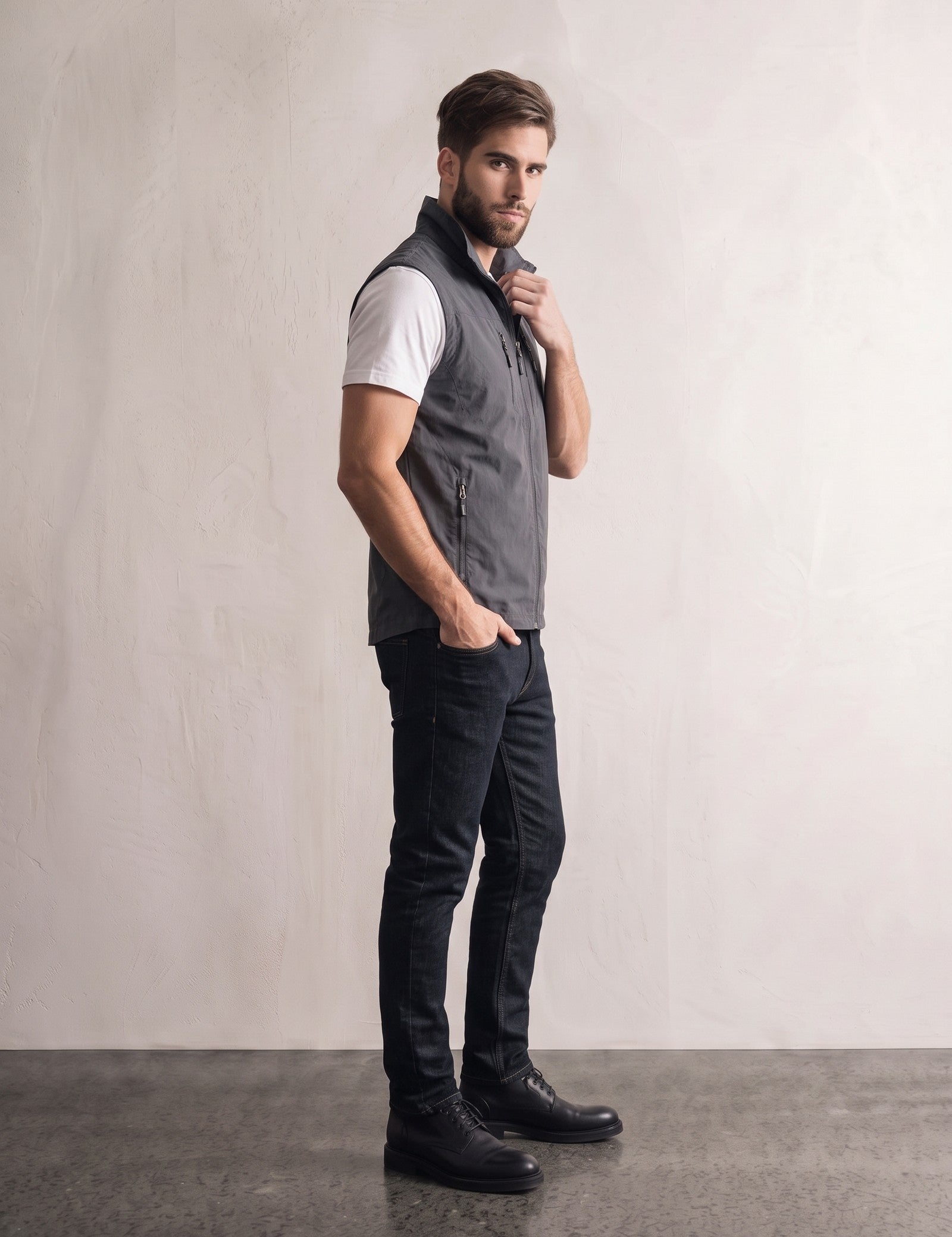 Utility Gilet, side view, full length